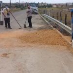 Profissionais fizeram a recomposição estrutural em uma dos pistas do vão central. Foto: DER